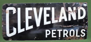 Cleveland Petrols large enamelled advertising sign. Approx. 54 x 120cm Used condition, wear to