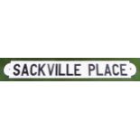 Vintage painted wooden Sackville Place sign, possibly home made. Approx. 16 x 123cm Used