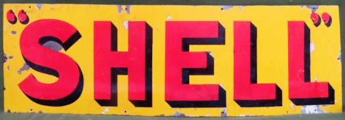 Shell vintage enamelled advertising sign. Approx. 43cms x 135cms Used condition, wear to enamel