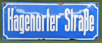 Hagenorter Strape vintage enamelled advertising sign. Approx. 18cms x 45cms Used condition, wear