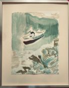 UNSIGNED LITHOGRAPH, INITIALLED LOWER RIGHT, FRAMED, APPROXIMATELY 50 x 39cm