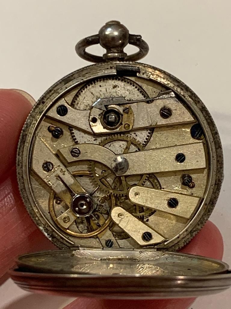 UNMARKED WHITE METAL POCKET WATCH, WEIGHT APPROXIMATELY 41g NOT TESTED, QUADRANT DAMAGED - Image 2 of 5