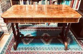 FIGURED WALNUT WRITING TABLE WITH FULL LENGTH DRAWER, APPROXIMATELY 102 x 55.5 x 67.5cm
