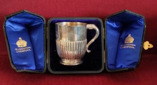 CASED HALLMARKED SILVER CUP WITH ENGRAVINGS, LONDON ASSAY DATED 1901 BY ELKINGTON AND CO. WEIGHT