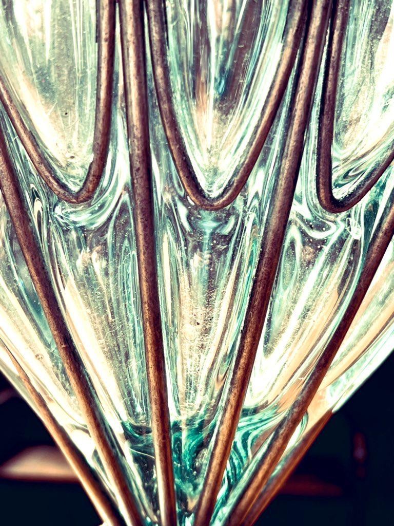 PALE TURQUOISE MURANO LOBED GLASS VASE, CONTAINED WITHIN A BURNISHED METAL STAND, APPROXIMATELY 49cm - Image 2 of 4