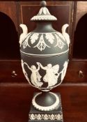 FINE 19th CENTURY WEDGWOOD JASPERWARE VASE AND COVER, APPROXIMATELY 25cm HIGH - CHIPPED