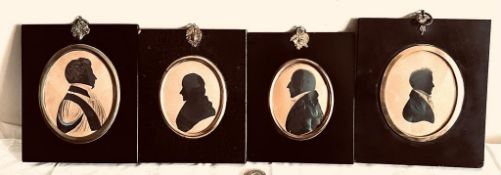 FOUR VARIOUS SILHOUETTE PORTRAITS, DETAILS ON REVERSE