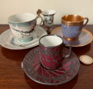 SILVER(?) OVERLAID CABINET CUP AND SAUCER (FRONT), 'FOREIGN' AND COALPORT EXAMPLES PLUS MINIATURE