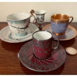 SILVER(?) OVERLAID CABINET CUP AND SAUCER (FRONT), 'FOREIGN' AND COALPORT EXAMPLES PLUS MINIATURE