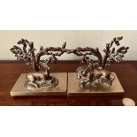 TWO BRASS FIGURES WITH BOCAGE DECORATION