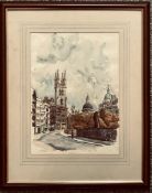 MACGILLYCUDDY, WATERCOLOUR- SNOW HILL LONDON, DOMES OF ST PAUL'S AND OLD BAILEY, APPROXIMATELY 36