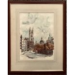 MACGILLYCUDDY, WATERCOLOUR- SNOW HILL LONDON, DOMES OF ST PAUL'S AND OLD BAILEY, APPROXIMATELY 36