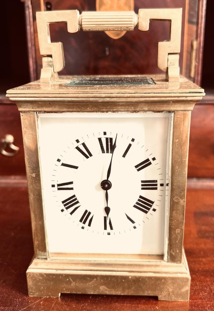 BRASS CASED CARRIAGE CLOCK WITH KEY