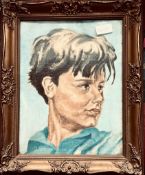 UNSIGNED OIL ON CANVAS PORTRAIT OF A YOUNG BOY, FRAMED, APPROXIMATELY 32 x 24cm