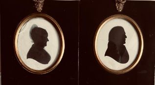 TWO MINIATURE SILHOUETTES- ROBERT VERE FOX AND ANOTHER, APPROXIMATELY 8 x 6cm BOTH AT FAULT