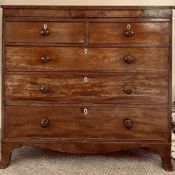 MAHOGANY TWO OVER THREE CHEST OF DRAWERS WITH SPLAYED FEET, APPROXIMATELY 114 x 54 x 108cm