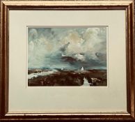 CAROLINE McWILLIAM DAVEL, OIL ON BOARD(?)- WHITE SAILS IN NORFOLK, APPROXIMATELY 21 x 29cm