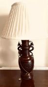 BRONZE EFFECT TABLE LAMP AND SHADE, APPROXIMATELY 40cm HIGH