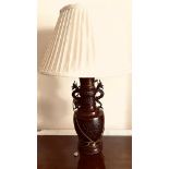 BRONZE EFFECT TABLE LAMP AND SHADE, APPROXIMATELY 40cm HIGH