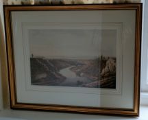 POLYCHROME PRINT DEPICTING AVON GORGE, FRAMED AND GLAZED, APPROXIMATELY 24 x 37cm