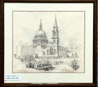 MACGILLYCUDDY, PENCIL DRAWING- ST PAUL'S CATHEDRAL, FRAMED AND GLAZED, APPROXIMATELY 33 x 40cm
