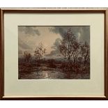 A KEMP-TEBBY, WATERCOLOUR- THE WEIR POOL, SIGNED LOWER RIGHT, FRAMED AND GLAZED, APPROXIMATELY 16