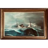 UNSIGNED GOUACHE- COASTAL STEAM AND SAIL, SS NORFOLK, APPROXIMATELY 34 x 55cm