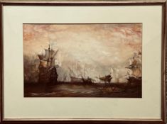 FOLLOWER OF CLARKSON STANFIELD, WATERCOLOUR OVER PENCIL- SINKING OF THE 'REVENGE' BY SPANISH FLEET