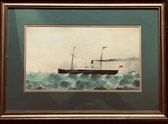 E WESSON, WATERCOLOUR- COASTAL STEAMER ON CHOPPY SEAS, SIGNED LOWER LEFT 1873, APPROXIMATELY 20 x