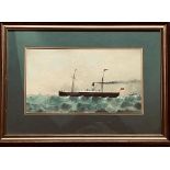 E WESSON, WATERCOLOUR- COASTAL STEAMER ON CHOPPY SEAS, SIGNED LOWER LEFT 1873, APPROXIMATELY 20 x