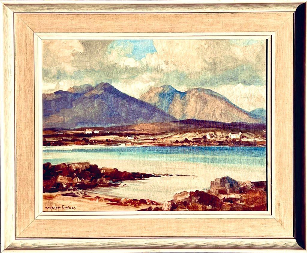 MAURICE C WILKS, OIL ON CANVAS- A BAY IN DONEGAL, ORIGINAL FRAME, APPROXIMATELY 33.5 x 44cm