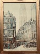 LOVEL, WATERCOLOUR- ROUEN CATHEDRAL, SIGNED LOWER RIGHT, FRAMED AND GLAZED, APPROXIMATELY 65 x 44cm