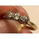 PLATINUM RING WITH THREE APPROXIMATELY 0.15ct DIAMONDS, WEIGHT APPROXIMATELY 2.5g, SIZE O