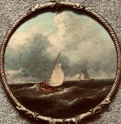 WILLIAM GARTHWAITE, OIL ON CANVAS- BREEZY DAY, CIRCULAR FRAME, DIAMETER APPROXIMATELY 38cm