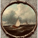 WILLIAM GARTHWAITE, OIL ON CANVAS- BREEZY DAY, CIRCULAR FRAME, DIAMETER APPROXIMATELY 38cm