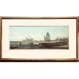 UNSIGNED WATERCOLOUR- THE SANDS AT EASTBOURNE, FRAMED AND GLAZED, APPROXIMATELY 21 x 54cm