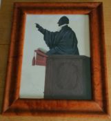 SILHOUETTE OF AN UNKNOWN PREACHER, FAUX MAPLE FRAME, APPROXIMATELY 24 x 18cm