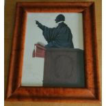 SILHOUETTE OF AN UNKNOWN PREACHER, FAUX MAPLE FRAME, APPROXIMATELY 24 x 18cm