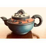 JAPANESE TEAPOT POTTERY DECORATED WITH PRUNUS BLOSSOM, MODERN