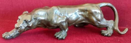 BRONZE FIGURE OF A TIGER. SIGNED BARYE. APPROX. 11CM H X 39CM L REASONABLE USED CONDITION, VERY