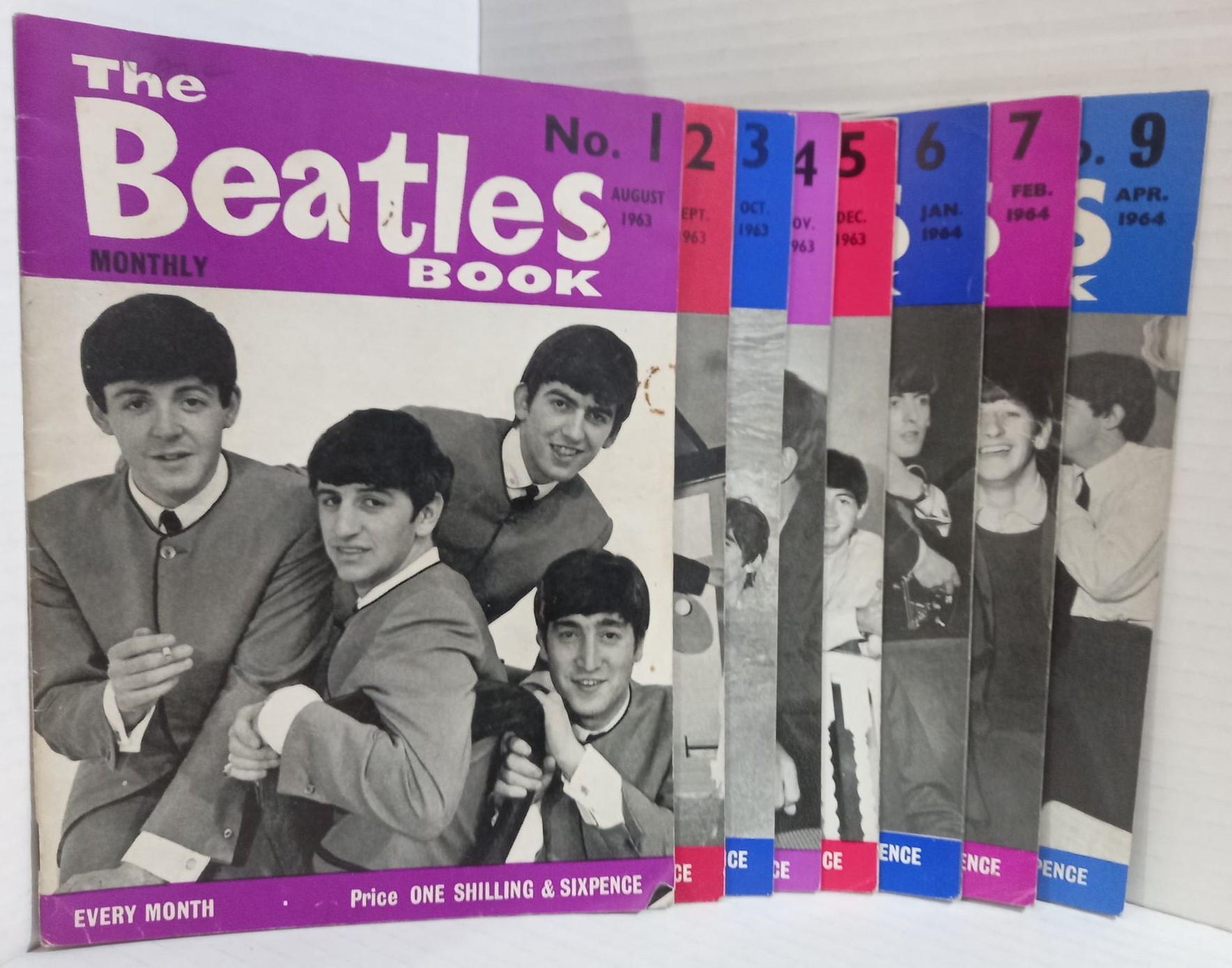 Beatles Monthlies eight original issues No1 to 7 plus No 9 with two original magazines and Beatles