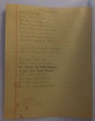 Mal Evans Lady In Waiting handwritten lyrics 18 lines on lined note paper with letter of