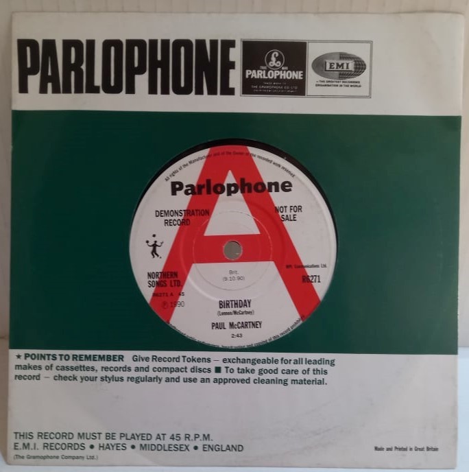Paul McCartney Birthday 7” single Demonstration A Label R6271 issued 1990