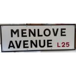 Liverpool City Council Street Sign for Menlove Avenue (John Lennon) measures approx 34”x13”