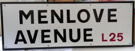 Liverpool City Council Street Sign for Menlove Avenue (John Lennon) measures approx 34”x13”