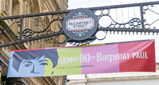 “Happy 80th Birthday Paul” double sided cross street banner (4m x 0.9m) This was placed across