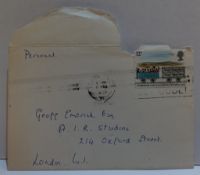 Handwritten card from Judy Martin with photograph and mailing envelope This item is formerly the