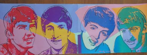 The Beatles banner poster by Andy Warhol measures 31cm x 91cm