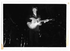 Three fan pictures of George Harrison playing live. Please note signatures on reverse of one picture