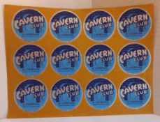 Complete Sheet of Original Cavern Club circular stickers made by Pangware UK 1967